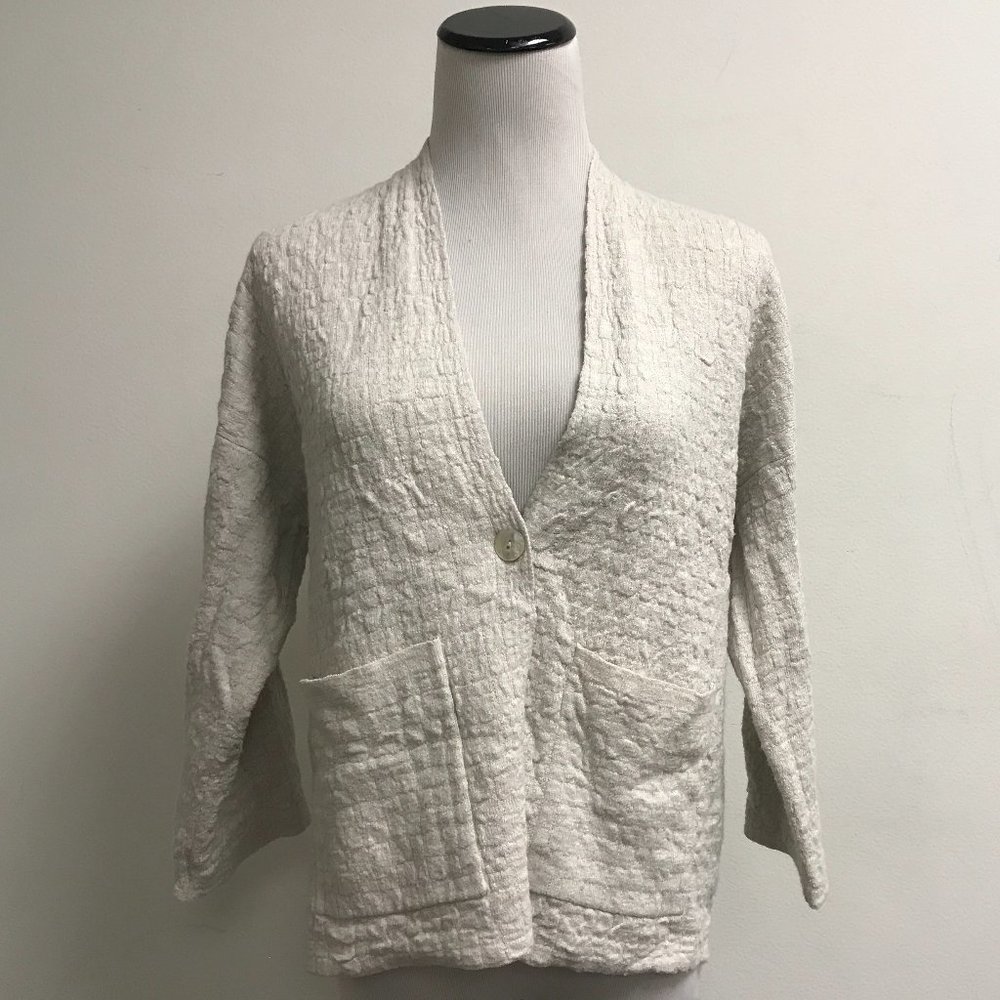 Eileen Fisher textured cardigan sweater jacket organic linen cotton XXS